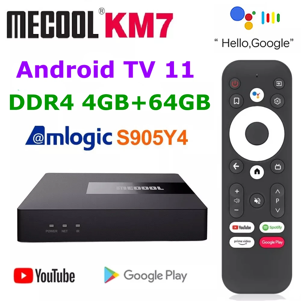 Android 11 TV Box Mecool KM7 ATV Google Certified Amlogic S905Y4 DDR4 4GB 64GB Android TV OS 5G WiFi Youtube 4K TV Set Top Box