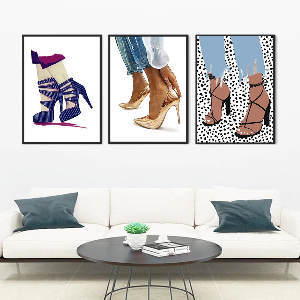 

Fashion Woman High Heel Collocation Art Print Canvas Vogue Girl Shoe Wall Poster Modern Bedroom Dressing Room Decor Painting