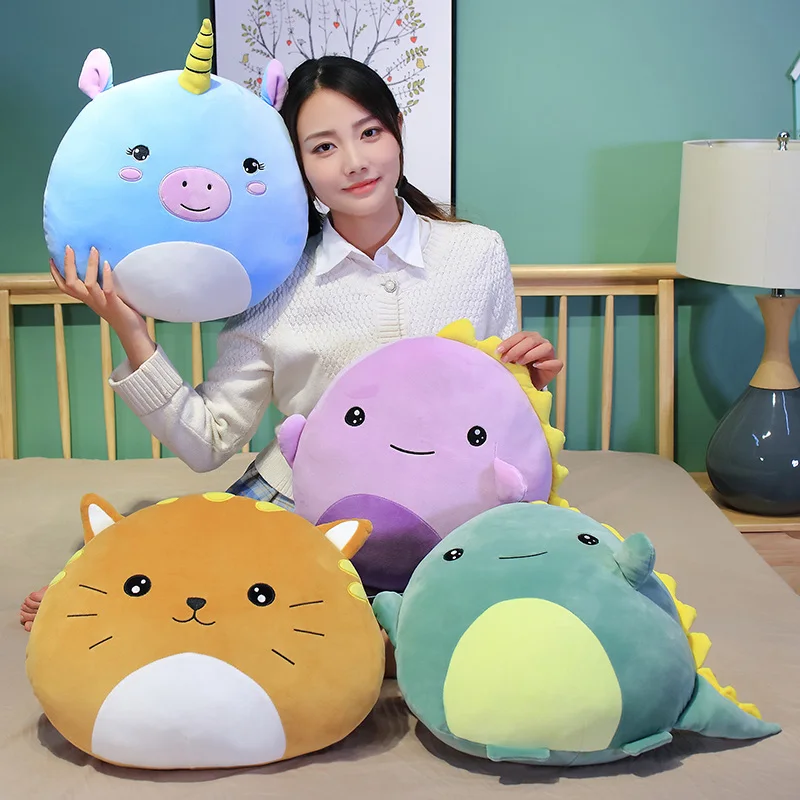 

Kawaii Doll Stuffed Animals Dinosaur Unicorn Cat Pillow Round Ball Plushie Toys Kids Baby Toys Huggable Dolls Birthday Xmas Gift