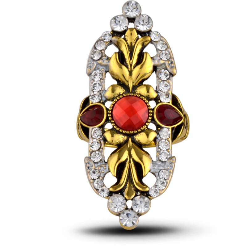 

L'amour&ma New Design Retro Palace Style Ring Antique Gold Color Floral Crystal Ring For Women Jewelry Accessories