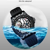 boyzhe new design automatic watches with skeleton dial silicone strap waterproof big hollow out watch sports relogio masculino