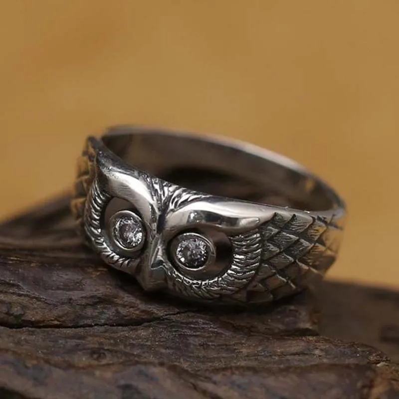 

Foydjew New S925 Retro Thai Silver Owl Ring European American Fashion Animal Totem Eagle Head Ring For Women and Men Accessories