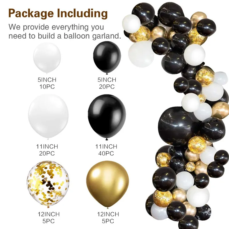 

Black Gold Balloon Garland Arch Birthday Wedding Bachelor Party White Day Baby Shower Scene Decoration