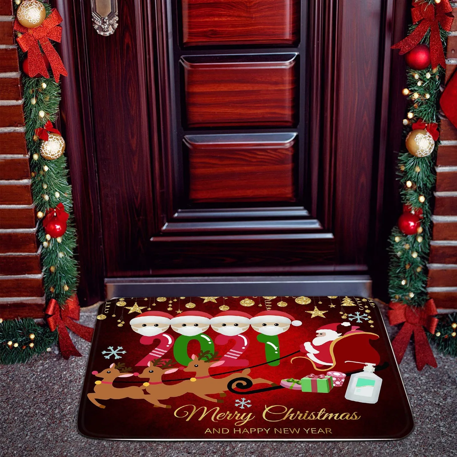 2021 Christmas Mat Outdoor Carpet Doormat Santa Ornament Christmas Decoration for Home Xmas Navidad Deco Noel New Year 2022 Gift