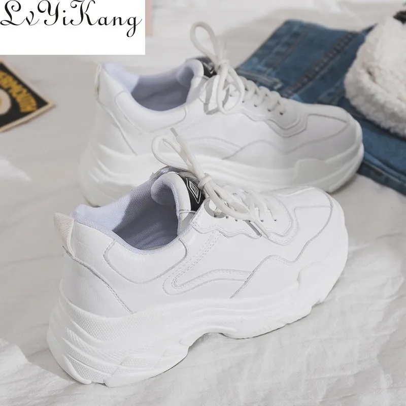 Женские кроссовки на шнуровке Повседневные Удобные платформе толстой подошве