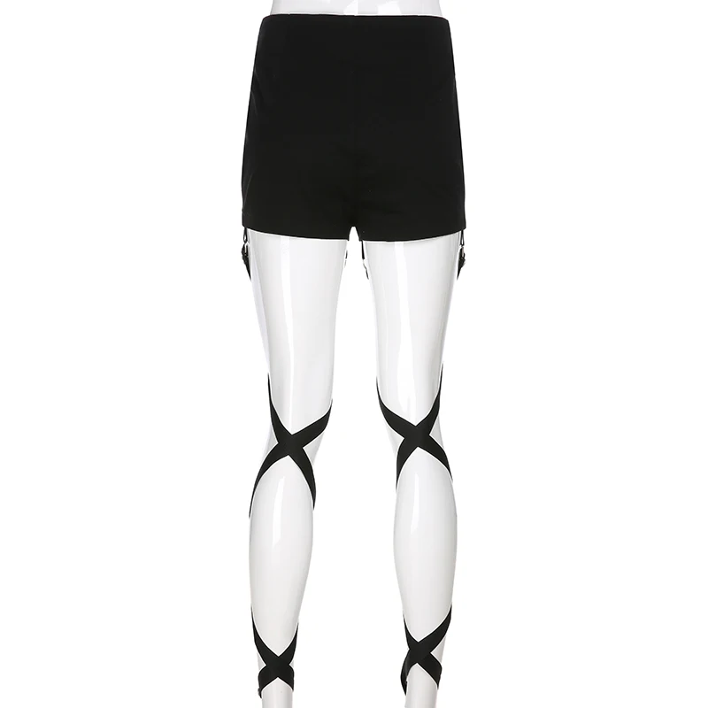 Rockmore Black Pockets Harajuku Zipper Mini Shorts Women Bodycon Gothic Short Pants Korean Style Female Casual Shorts Streetwear