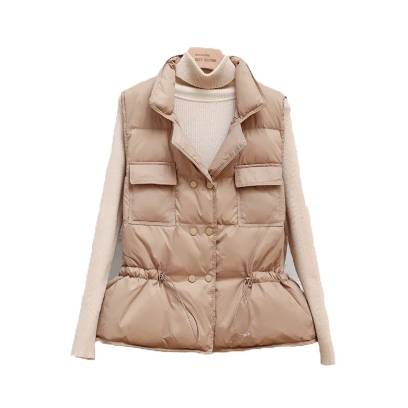 

Autumn Down Vest Women 2021 New Fashion Thin And Light Double-Breasted Casual Stand-Up Collar Temperament Waist Vest Coats GH681