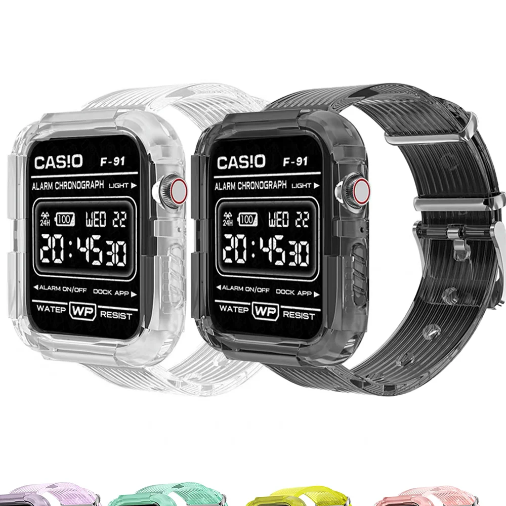Ремешок и чехол для Apple Watch Band 44 мм 40 мм, силиконовый бампер и браслет для iWatch band 42 мм 38 мм, Apple Watch series 4 3 5 SE 6