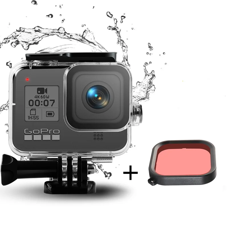60 м go pro 8 корпус для GoPro Hero 8 черный защитный чехол водонепроницаемый корпус для GoPro 8 экшн-камера красный фильтр аксессуары