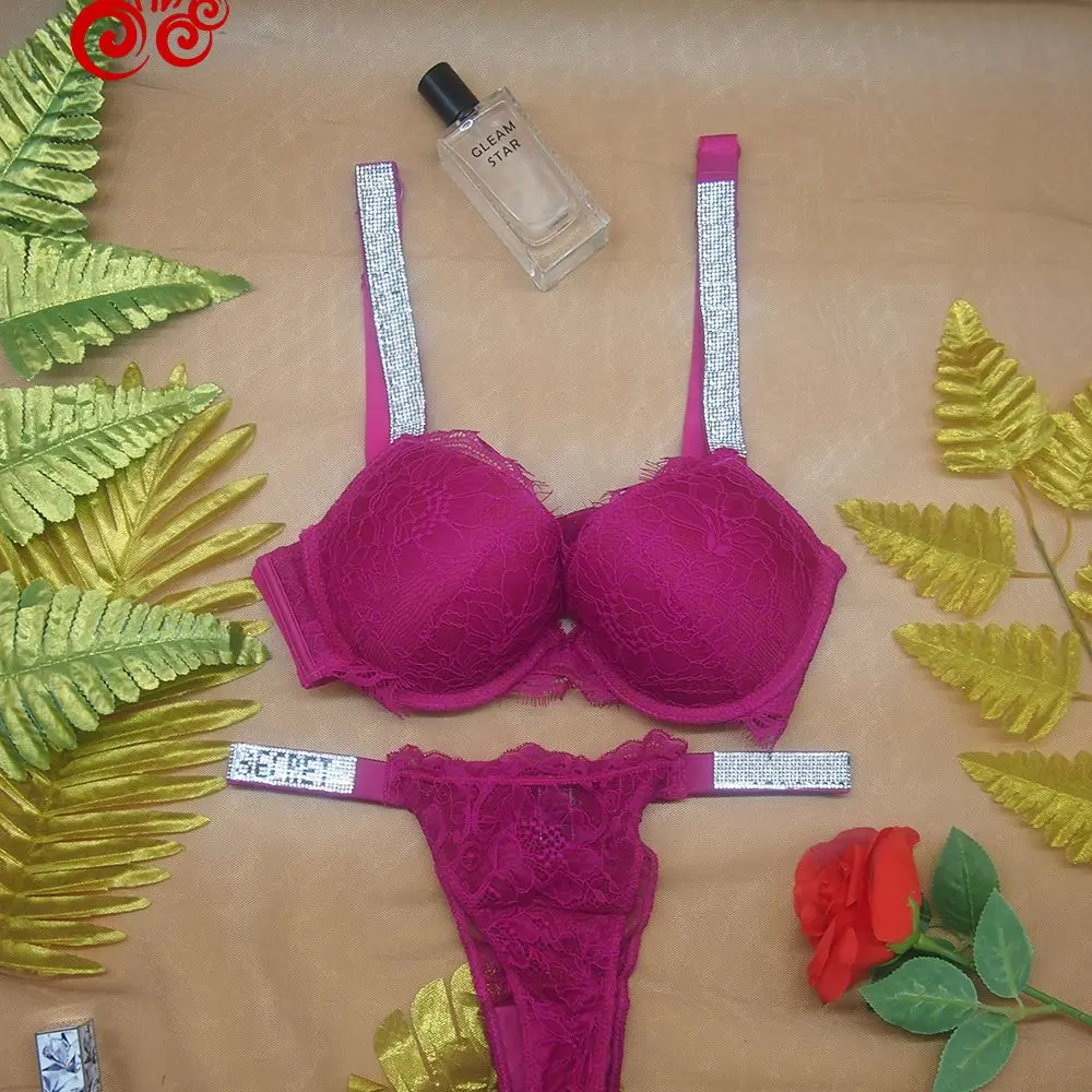 

Women's Underwear Set Rhinestone LOGO Lingerie Sexy Lace bra Set Female Underwear Set Lace Bra Panties Underwear Women