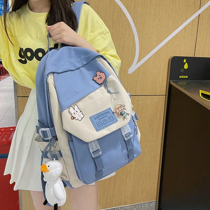 

Cute Nylon Waterproof Female Women Backpack Large Capacity Laptop Schoolbag College Lady Kawaii Girl Travel Black Book Bags