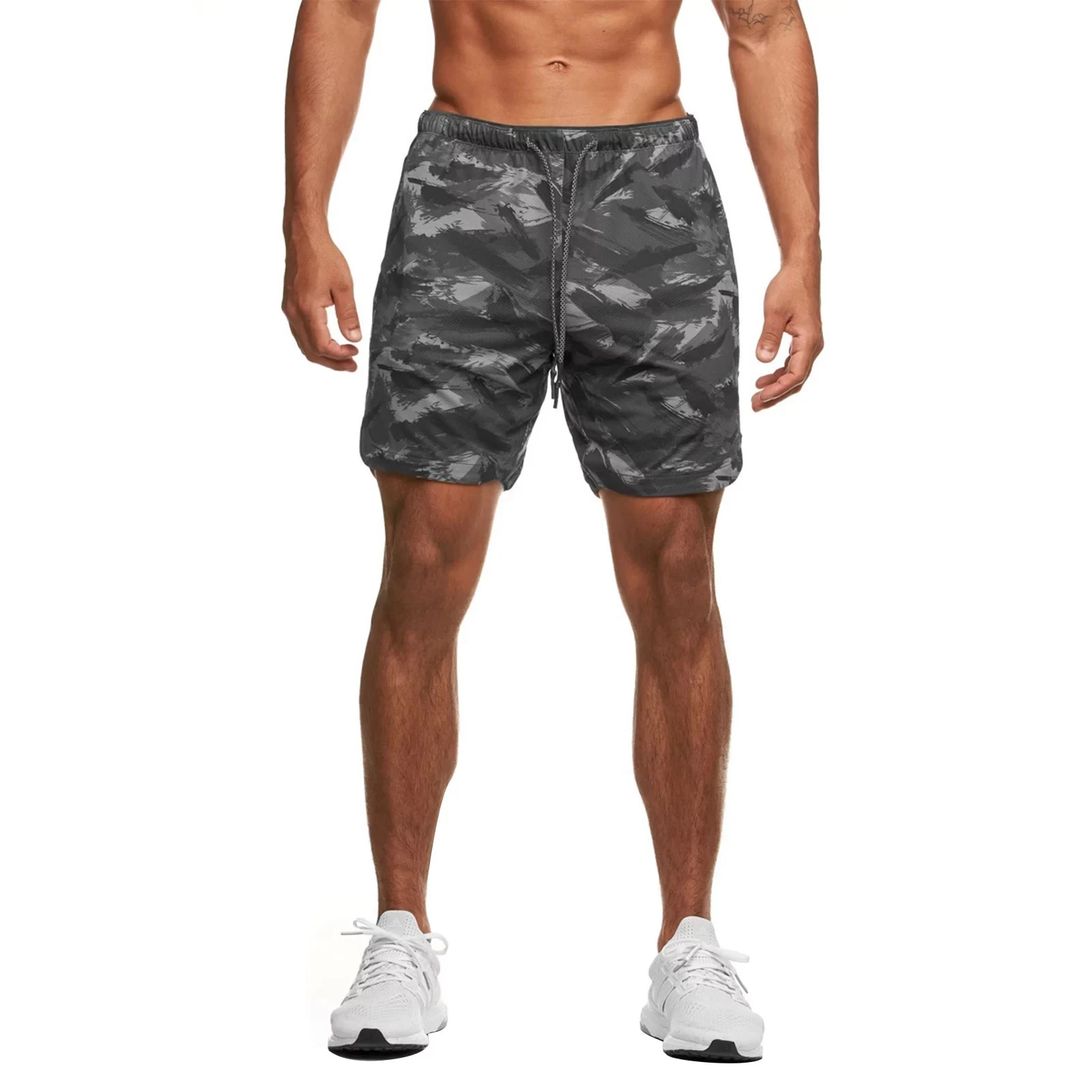 

Men's Run Short Pants, Camouflage Print Elastic Waist Sports Pants with Drawstring, 3 Color 2021