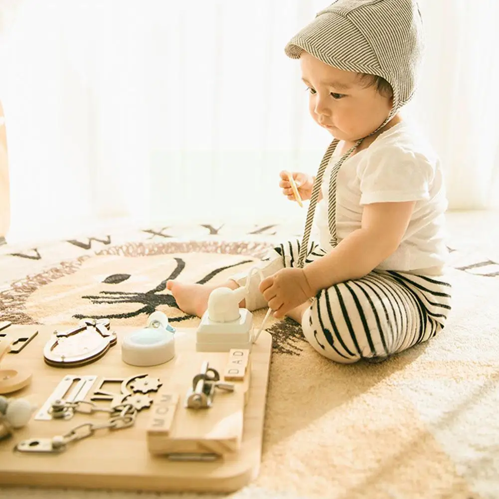 

Детские занятые доски Монтессори, игрушки на 1-3 года, деревянная доска с замком, развивающая Базовая сенсорная доска для обучения, K9f1