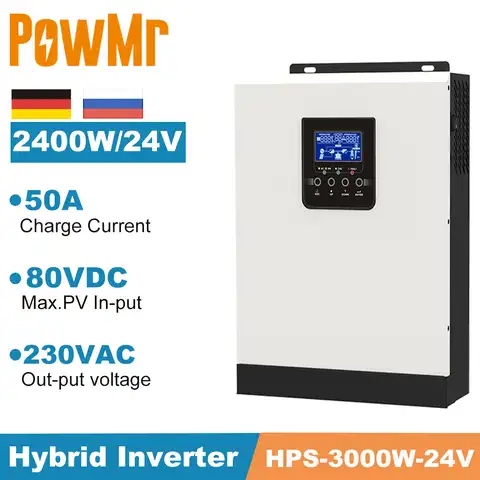 Инвертор PowMr, гибридный солнечный инвертор 3 кВА/2400 Вт, чистая синусоида, 50 А, контроллер солнечного зарядного устройства 24 В, 220 В, инвертор за...