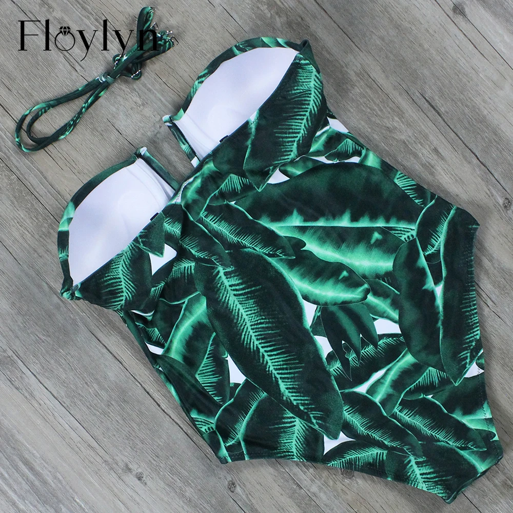 Сексуальный купальник Floylyn с тропическими растениями Женский цельный
