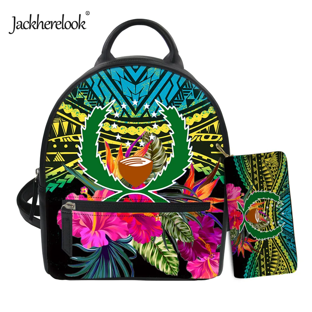 

Jackherelook Hibiscus Pohnpei Polynesian Tribal Print Womens Super Mini Backpack Wallet 2pcs/Set Girls Small Schoolbag Mochila