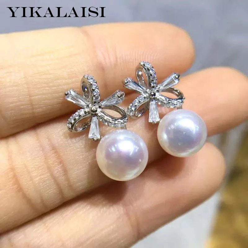 

YIKALAISI 925 Sterling Silver Jewelry Pearl Earrings 2020 Fine Natural Pearl jewelry 8-9mm Earrings For Women wholesale