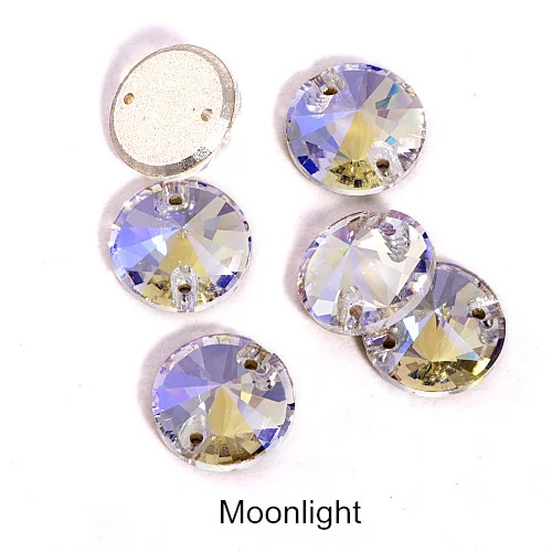 001MO-Moonlight 40pcs AAAAA Quality 12mm Round Rivoli Glass Sew On Rhinestones Flatback Crystal Sewing Strass for DIY Wedding Dress B1248 - Цвет: 001MO-Moonlight