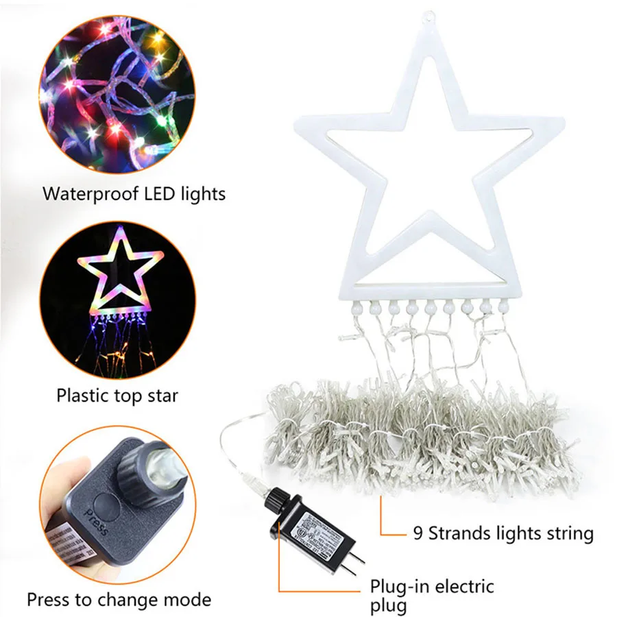 

Thrisdar Waterfall Christmas String Lights with 317 LED Star Hanging Twinkle Fairy Curtain Light for Outdoor Party Wedding Decor