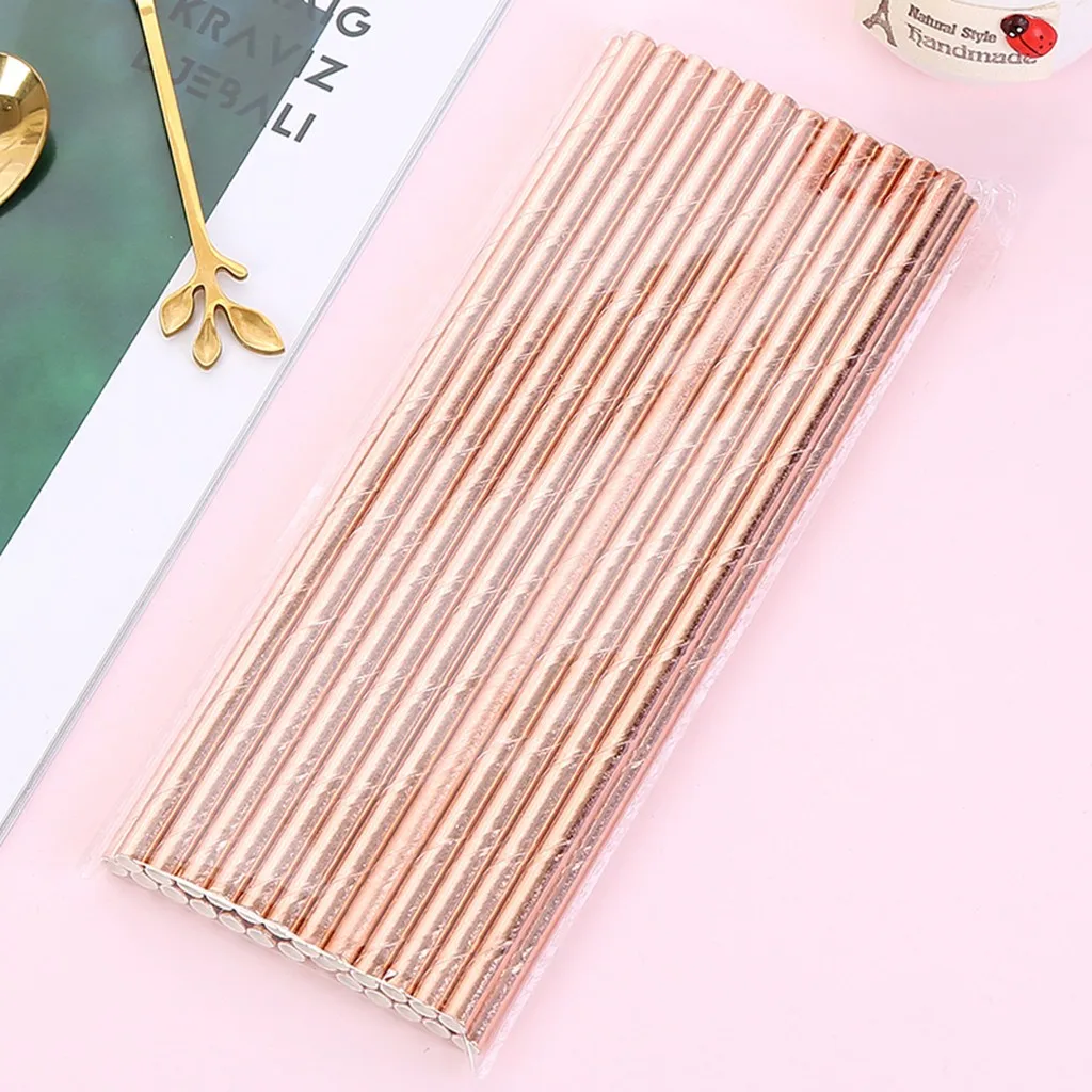 

Straw Rose Gold Foil Paper Straws Disposable Holiday Party Drinking Straws 100Pcs Plastic Straws Drinking Straw rietjes plastic
