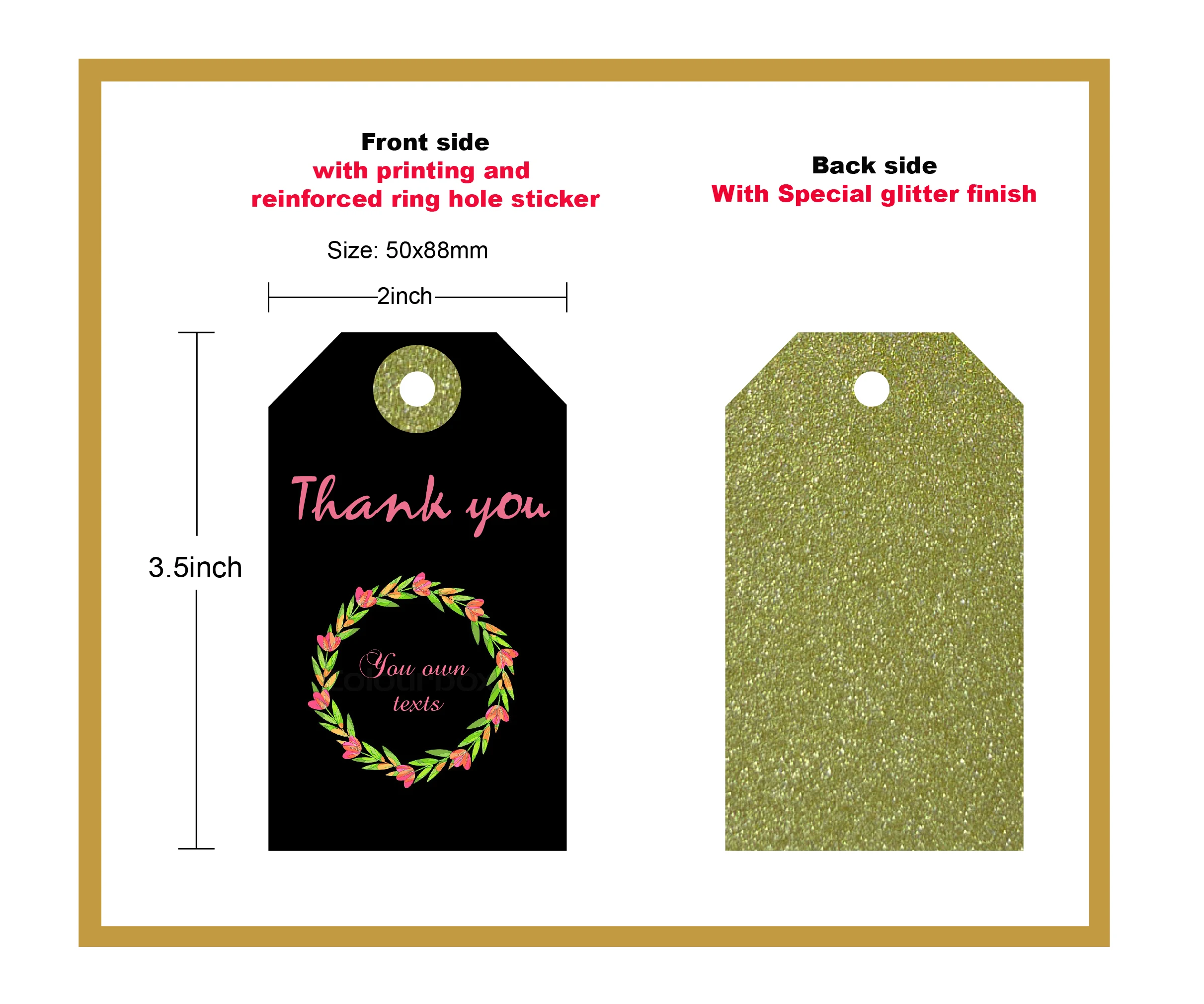 Черный фон цветочный венок свадьба спасибо Подарочная бирка с