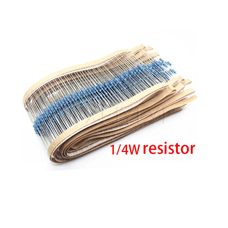 

100pcs 1/4W 1R~22M 1% Metal film resistor 100R 220R 1K 1.5K 2.2K 4.7K 10K 22K 47K 100K 100 220 1K5 2K2 4K7 1M ohm resistance