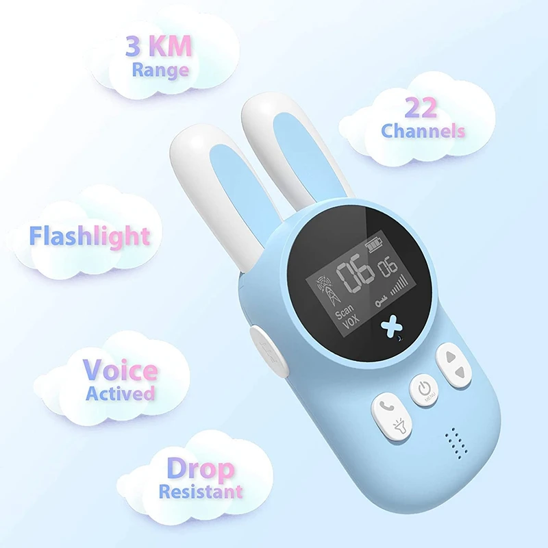 

Kids Walkie Talkies 3Km Handheld Wireless Communication With Backlit LCD Flashlight for Camping Adventure Hiking,Etc