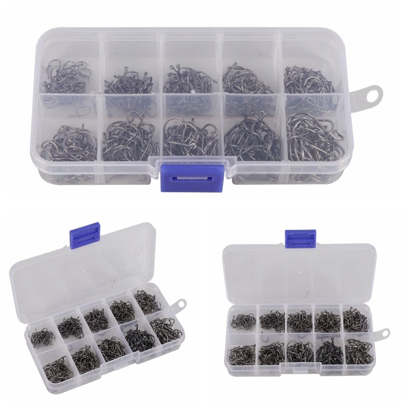 

500pcs Assorted Sharpened Carbon Steel Fishing Hooks Tackle Lures Baits W/Box