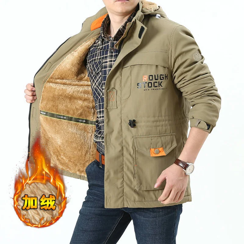 

Tooling Plush jacket 2020 new men's cotton padded clothes thickened medium and long large coat hooded men's clothes