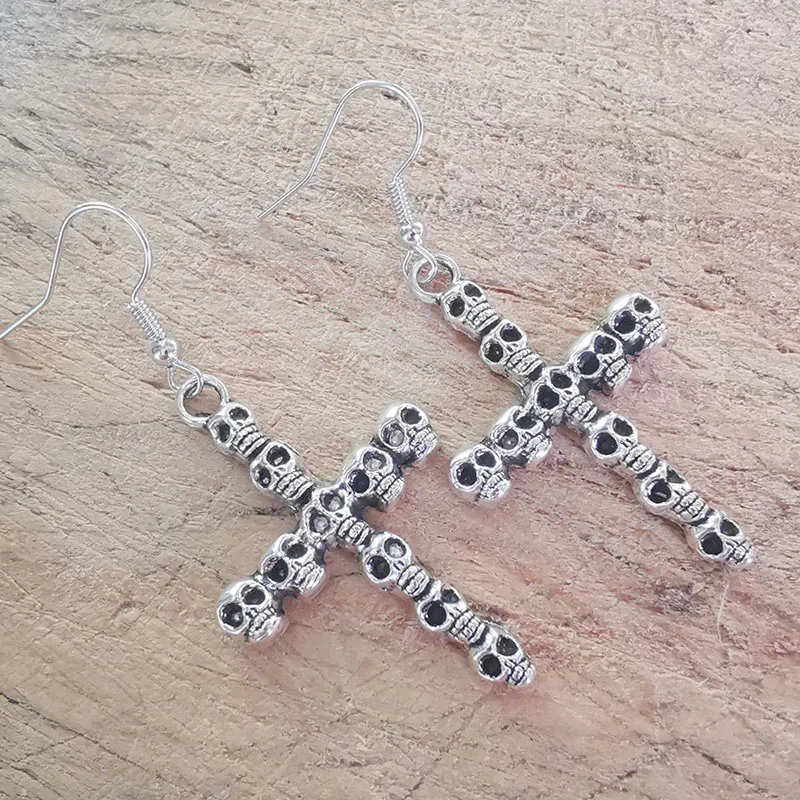 Винтажные висячие серьги в виде черепа и Креста для женщин модные геометрические