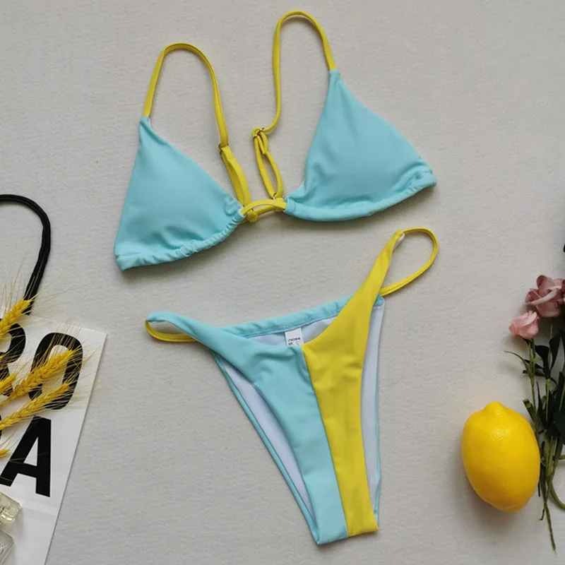 

Para Praia Sexy 2021 Patchwork Bikini Halter Women Swimwear Backless Bikini Set Brazilian Swimsuit Summer Female Bathing Suit
