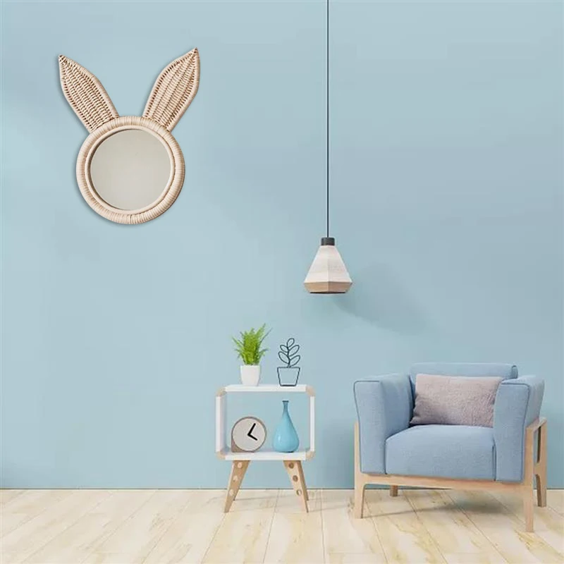 

Rattan Art Decoration Rabbit Ears Makeup Mirror Dressing Wall Hanging Mirrors Bedroom Home Decor