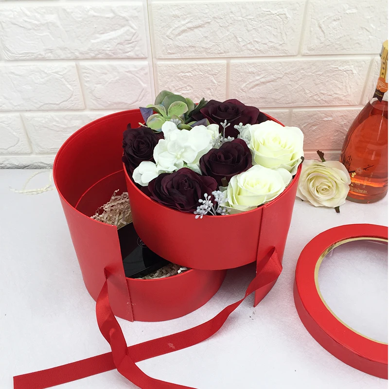 Double Layers Rotating Flowers Bouquet Packaging Boxes With Clear Window Lid Wedding Party Supplies