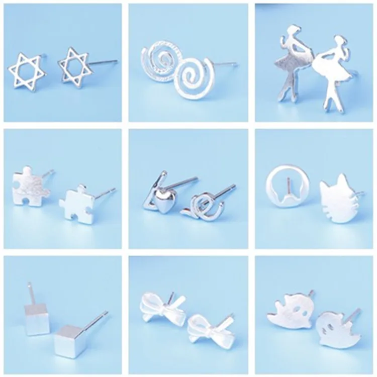 

pure silver earrings for women's small fresh Japanese and Korean temperament 925 decoration anti allergy simple personality