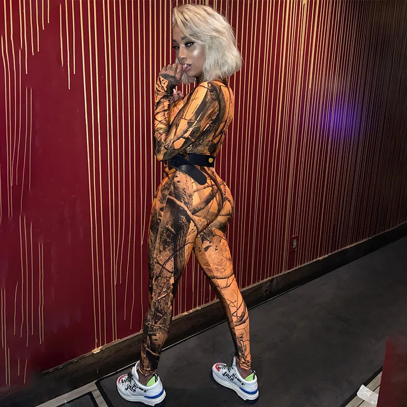 

Bola New Print Sporty Long Sleeve Women Jumpsuits Casual Zipper Workout Active Wear Fashion Overalls One Piece Bodycon Romper