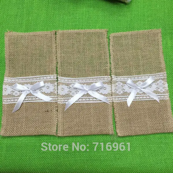 10 шт. джутовый Hessian из мешковины с кружевом, держатель для вилок, столовое серебро, карманы, органайзер для посуды, для свадьбы, буфета, Рождественского фестиваля