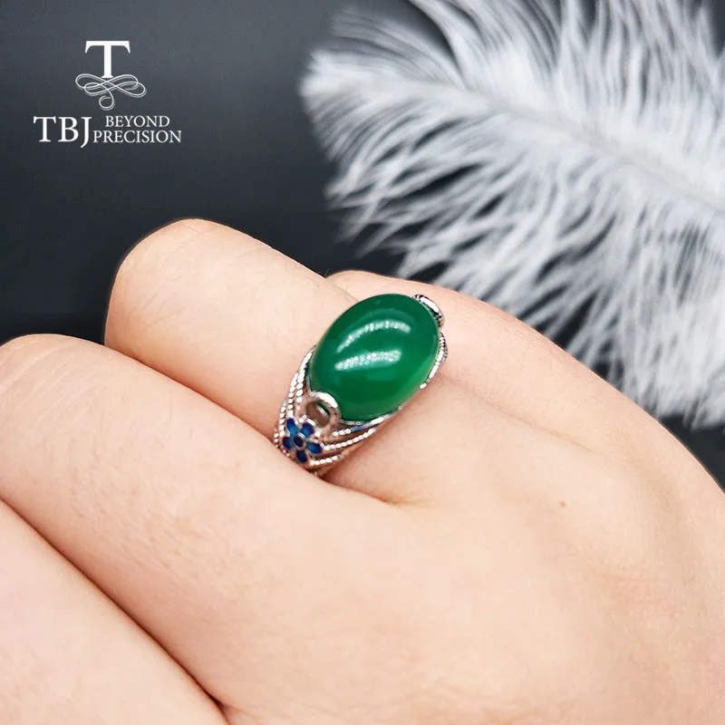 TBJ специальное предложение натуральный 6.5ct агат халцедон кольцо из стерлингового