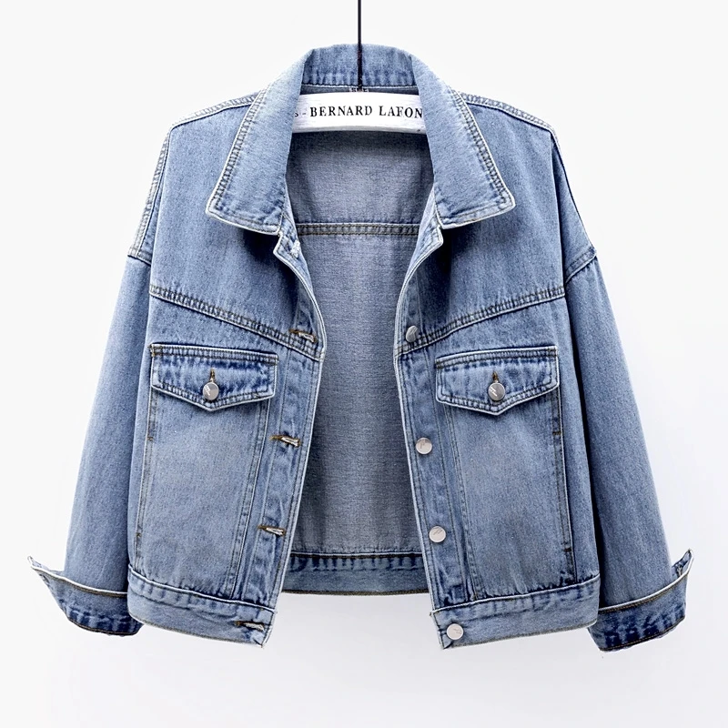 Куртка женская джинсовая короткая с карманами и длинным рукавом Повседневная