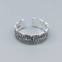 european and american retro thai silver bark pattern ring 925 sterling silver woman open ring minimalism party gift