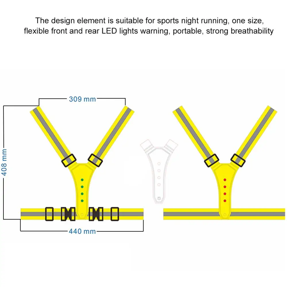 

Elastic 4 LED Cycling Vest Visibility Reflective Vest Gear Stripes Night Sports Cycling Reflective Belt Safety Riding Running