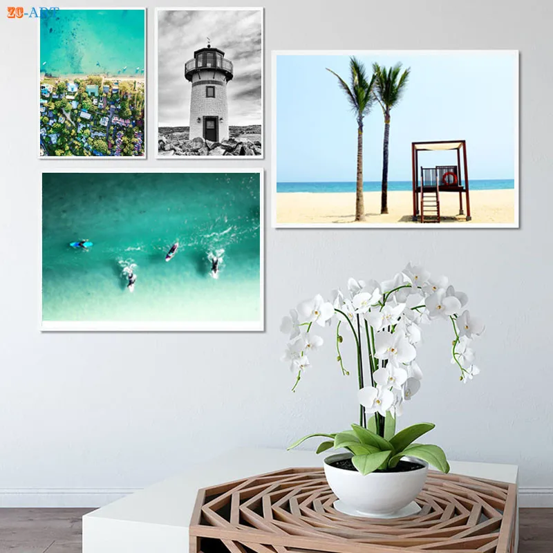 Морской пляж маяк с художественным принтом Природный Пейзаж Плакат пейзаж