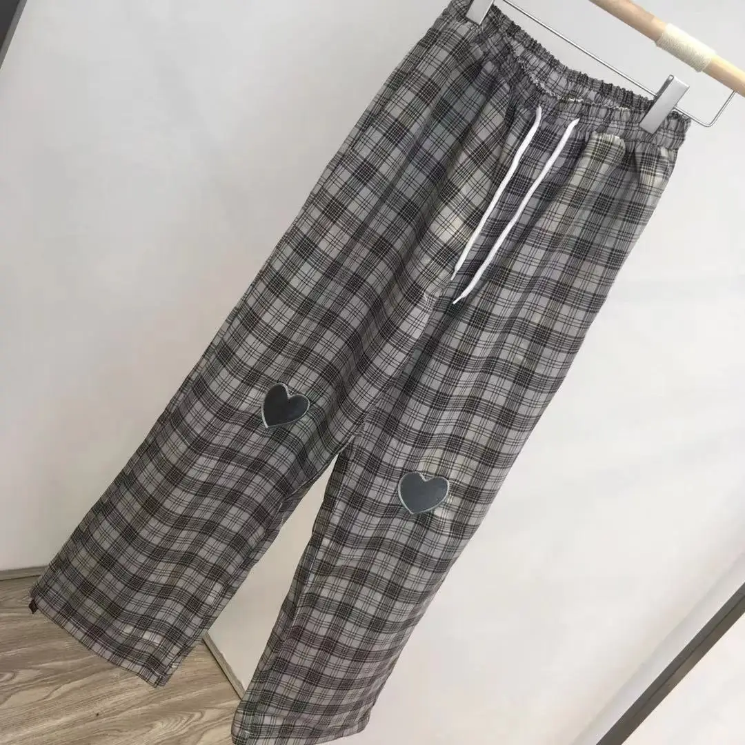 Игривые женские брюки в стиле преппи клетку повседневные свободные с талией
