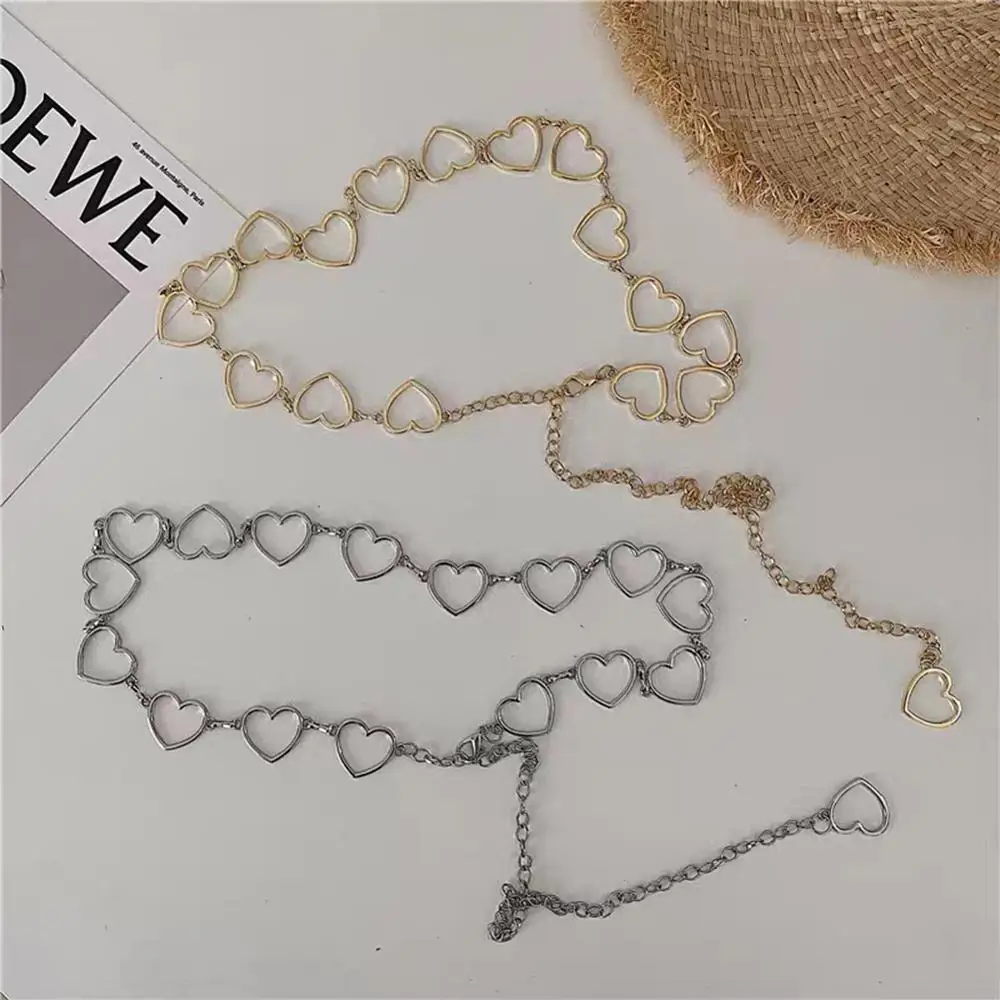 

Simple Heart Round Chain Circle Chain Belt Women Hollow Out Heart Shaped Metal Waist Chain Hip Hop Girls Waistband Accessories
