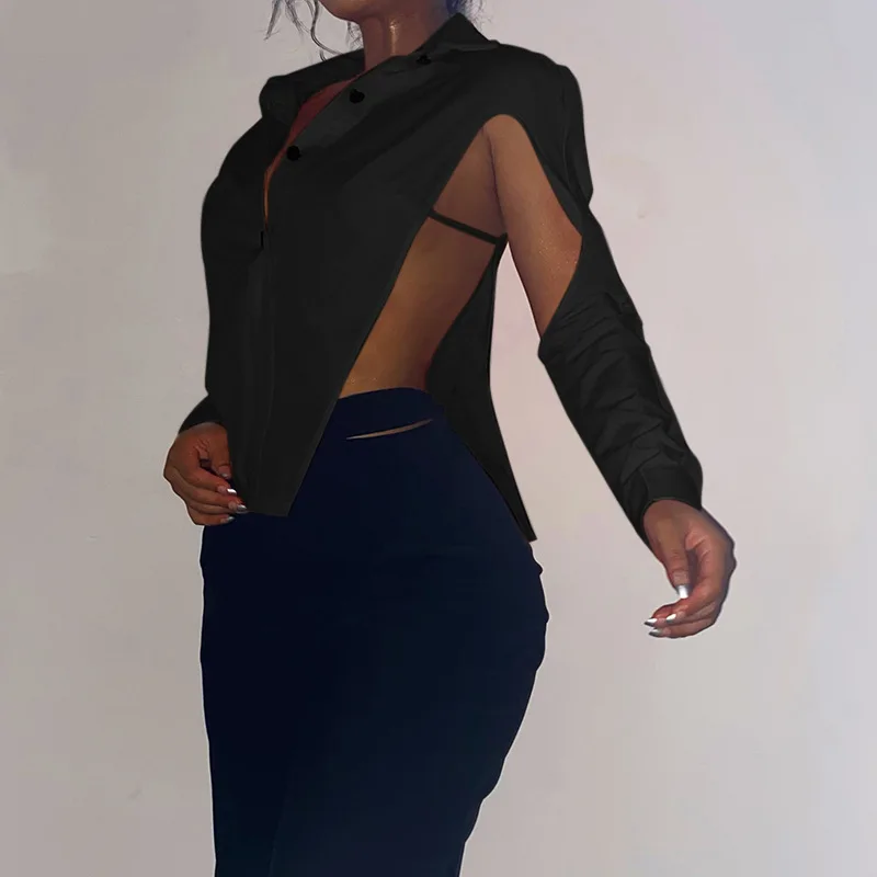 

Autumn Fashion Button Satin Silk Shirt New Side Slit Blouse Women's Solid Color Women's Long-Sleeved Women's Loose Street Shirt