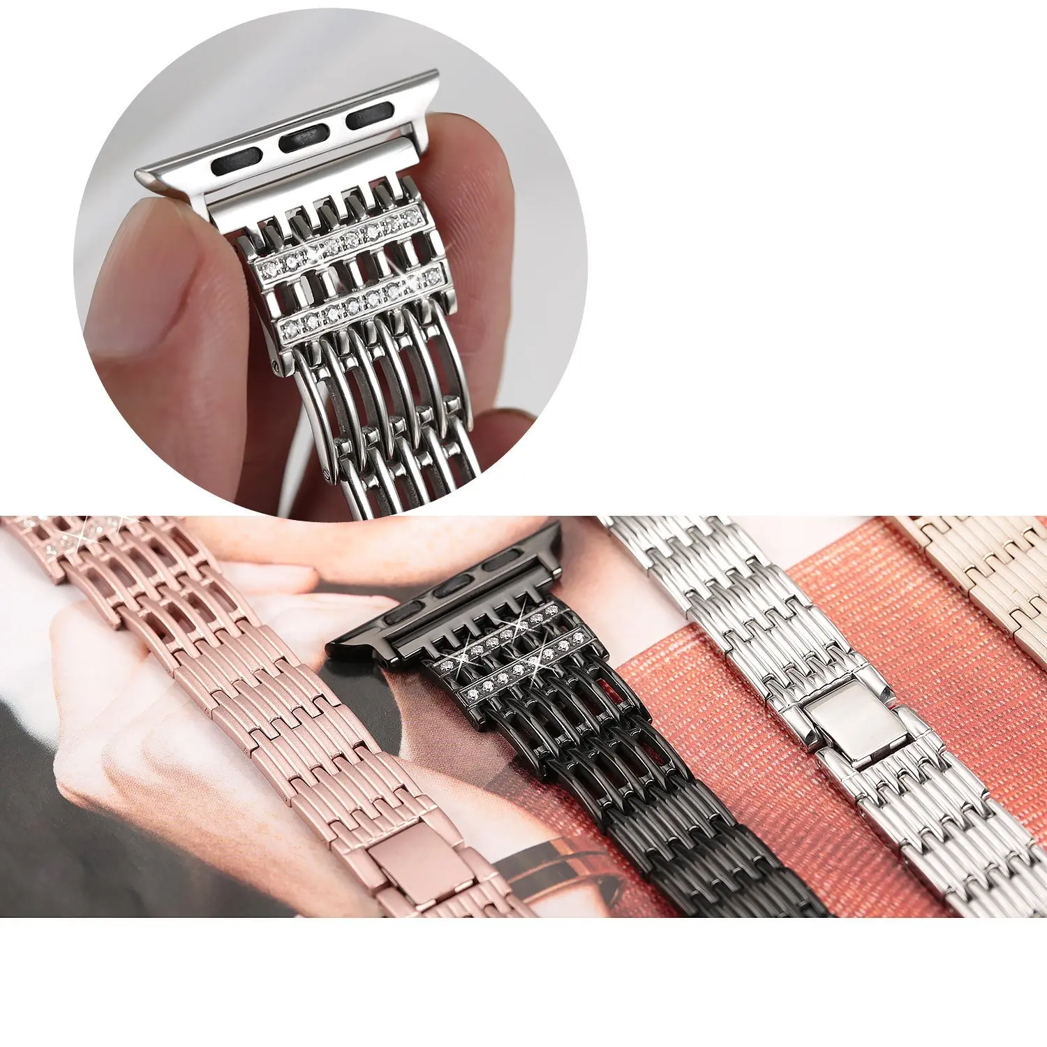 

Diamond Stainless Steel strap for Apple Watch band 38mm/42mm/40mm/44mm wristband women bracelet iWatch band Series 5 4 3 2 belt