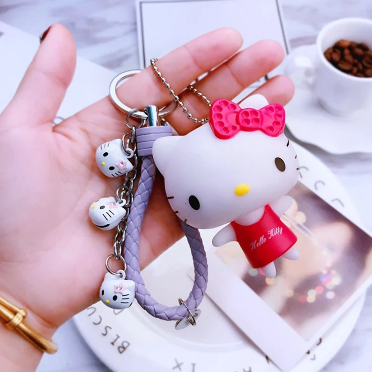 Милый розовый Кот hello kitty кукла брелок кожаный шнур брелок держатель металлический брелок с колокольчиком брелок Шарм сумка Подвеска для автомобиля подарок