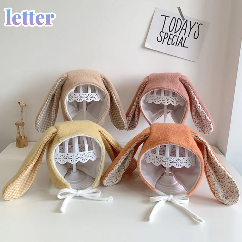 

Big Bunny Ear Baby Hat Soft Cotton Solid Color Ear Protection Newborn Bonnet Cap For Baby Girl Boy Kids Infant Caps