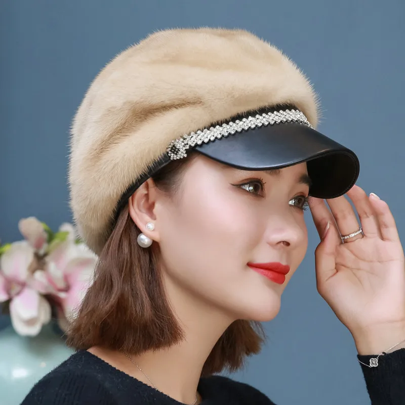 

Hat Women Autumn And Winter New Mink Tongue Beret Mink Warm Ear Protection Hat
