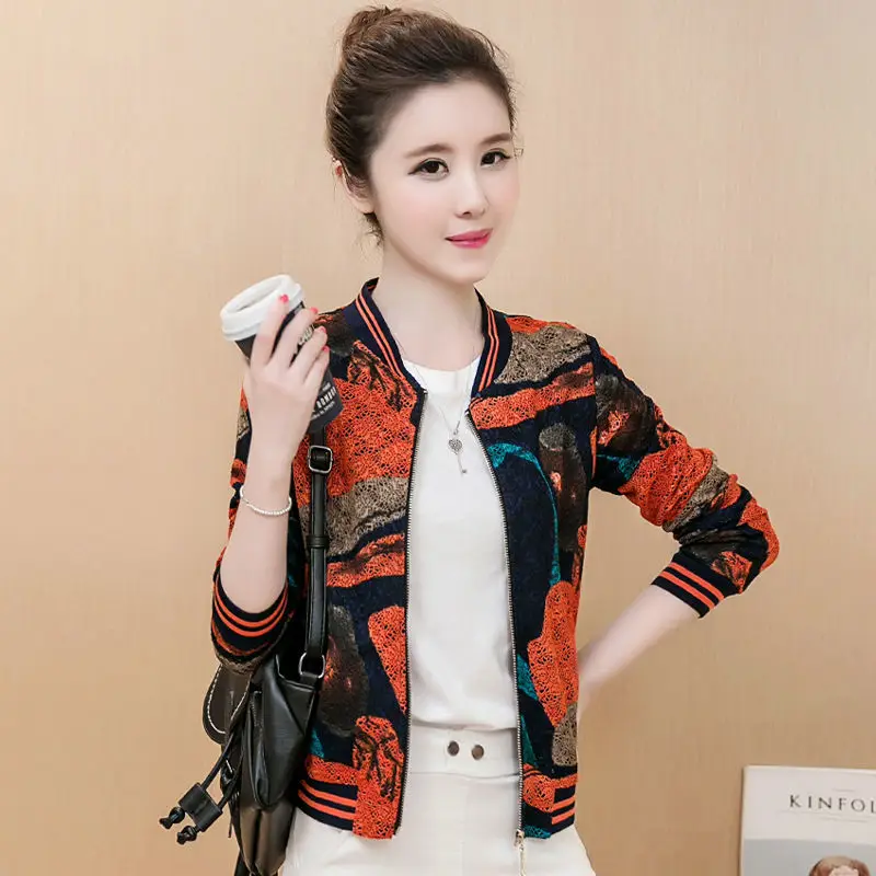 

Brief paragraph coat female in the spring and autumn 2021 new han edition dress printing baseball uniform jacket cardigan minus