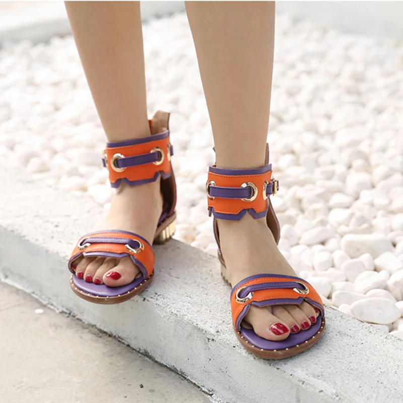 

women's summer 2020 new holiday sandal cowhide color matching sandals ankle strap casual comfortable sandalias sapato